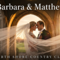 The bride and groom are taking pictures at sunset at Trinity United Methodist Church.