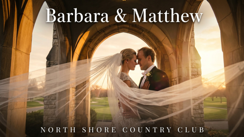 The bride and groom are taking pictures at sunset at Trinity United Methodist Church.