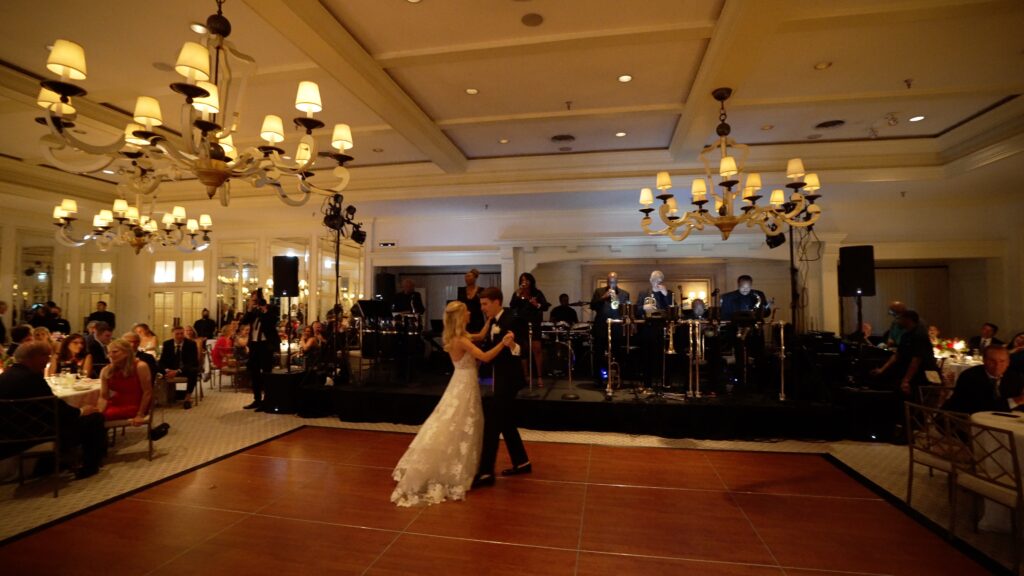 wedding band playing for bride and groom first dance