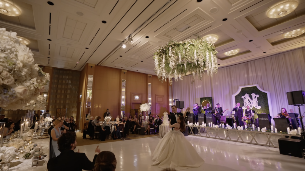 Meghan and Nick danced their first dance at the Peninsula Chicago, with linens provided by BBJ La Tavola.