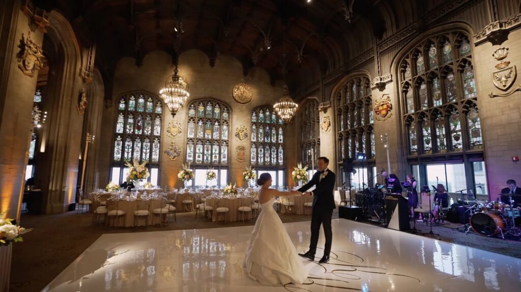 The bride and groom's first dance in the Cathedral Hall of the University Club of Chicago.