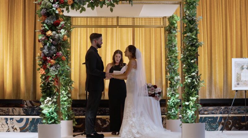 The couple are getting married under a chuppah designed by Anthony Gowder Designs at the Drake in Chicago.