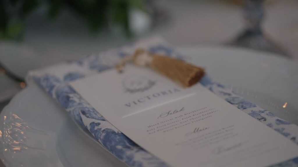 Wedding menu provided by Blue Plate Catering.
