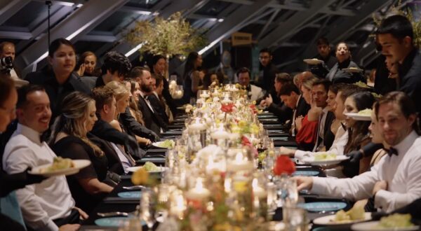 Guests are enjoying the gorgeous catering provided by Food for Thought at the Adler Planetarium.