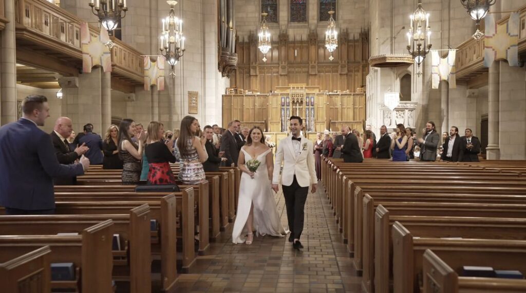  The bride and groom's recessional at the Fourth Presbyterian Church in Chicago.