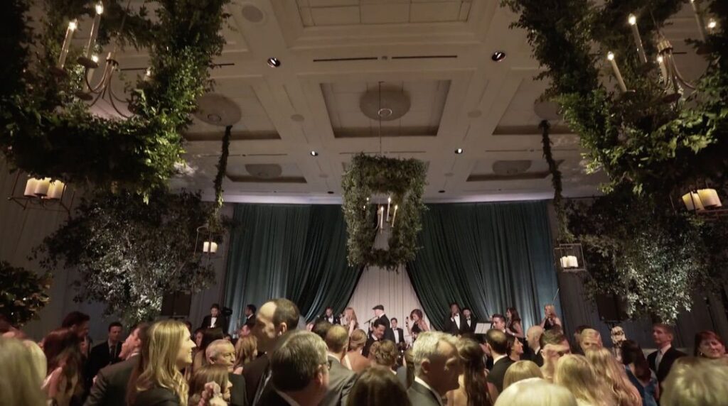 The Ken Arlen Band performed on stage at the Peninsula Chicago during the wedding.