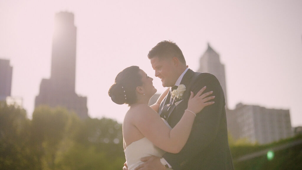 The bride and groom had their photos taken at Millennium Park in Chicago before heading to the Croatian Cultural Centre for the wedding.