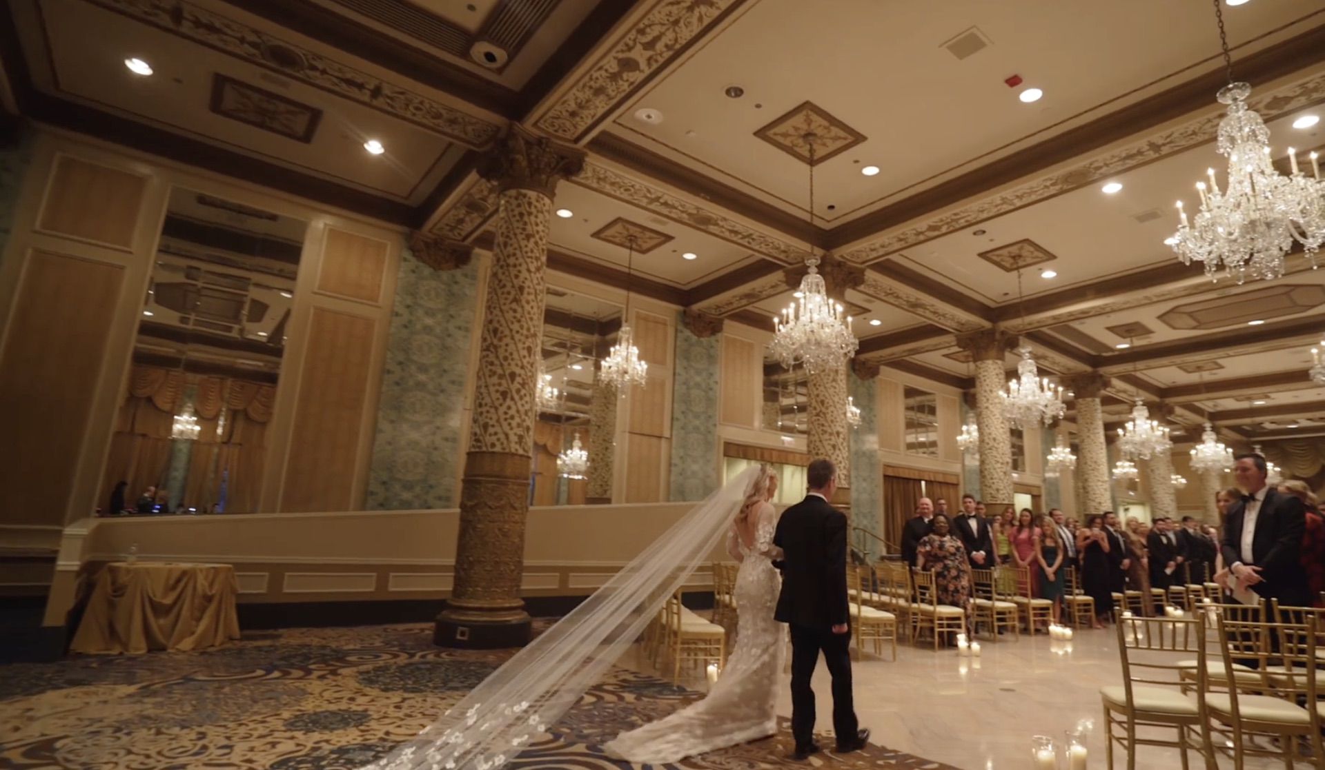 Wedding ceremony processing with bride and father at The Drake Hotel Chicago