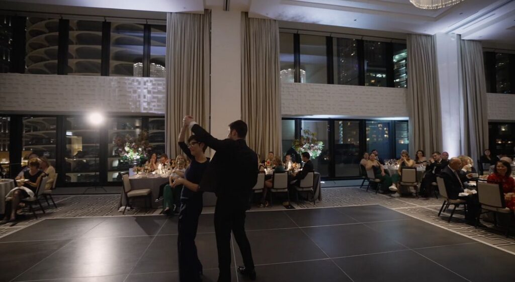 The groom dances with his mother at the Langham, Chicago.