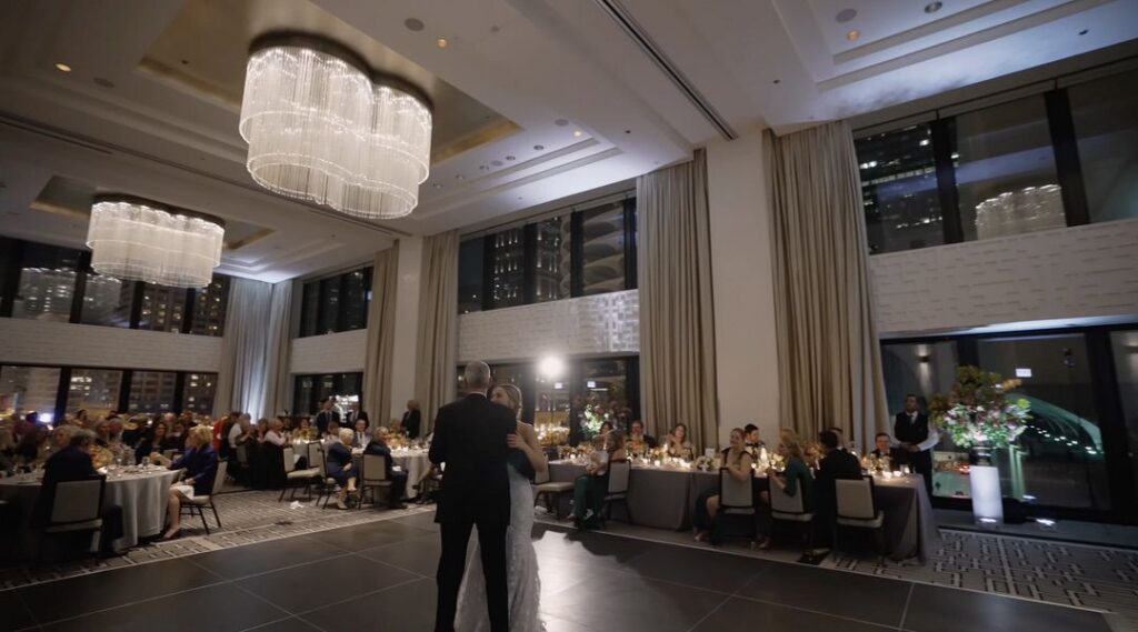 Father-daughter dance at the Langham, Chicago, with a wonderful city backdrop.