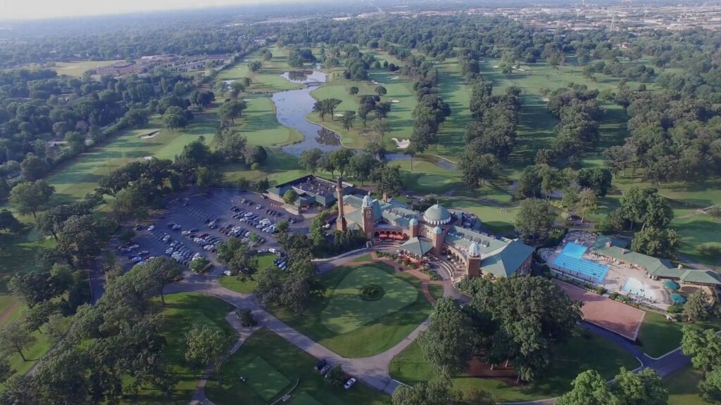 This is an aerial view of the Medinah Country Club.